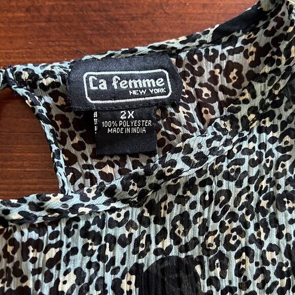 LaFemme 2X Sheer Crinkle Chiffon Print Blouse Batwing Vintage - Picture 4 of 8